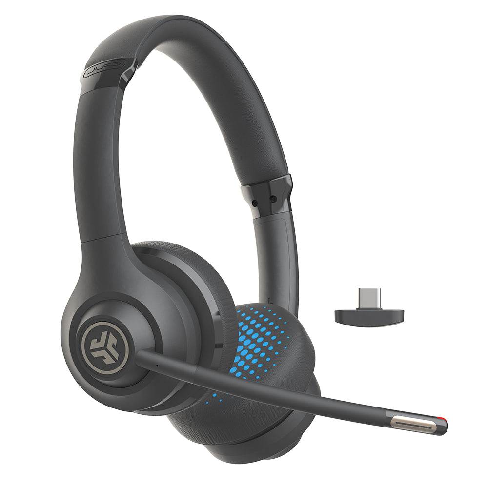 JLab GO Work Wireless On-Ear Headset Gen 2 - 55+ Hours USB-C Dongle Connection with Quick Mute Button & Mic Indicator Light