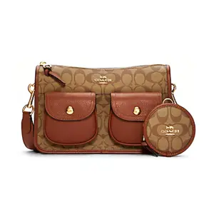 COACH Pennie 27 Classic Monogram Canvas and Leather Triple-Compartment Shoulder Bag for Women, Brown