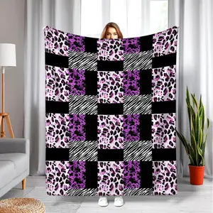 Zebra Print Leopard Purple & Black Blanket Wild & Modern Soft Warm Animal Print Contrast Ideal for Fashion Enthusiasts Home Decor Bedroom Gift