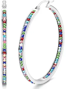 Multicolor Rhinestone Earrings - Stainless Steel Cute Huggie Hoops - 35MM/40MM/50MM - Crystal Hoop Earrings