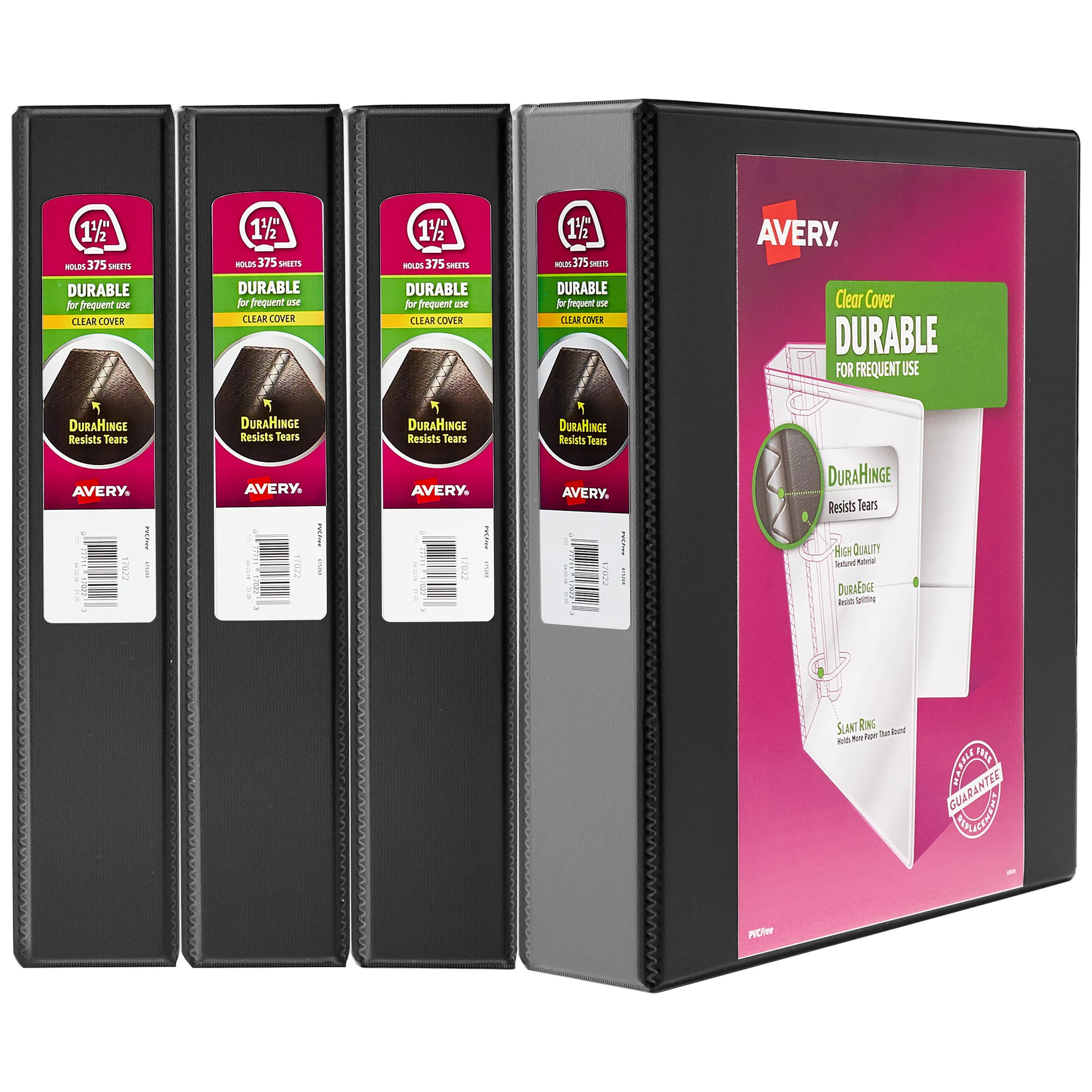 Avery Durable View 3 Ring Binders, 1.5" Slant Rings, 4 Black Binders (05738)