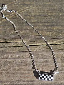 Checkerboard Bar 18" Necklace Sterling Silver