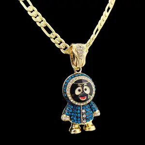 Eskimo Gold Finished Pendant & 14K Stamped High-End Brass 8mm 20" 24" Figaro Chain Necklace Hip Hop Celebrity Style Daily Wear