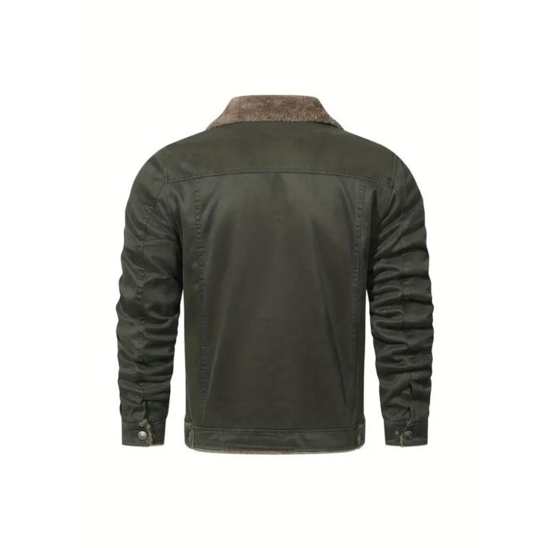 Warm fleece bomber jacket, men's casual roll-lapel button-down jacket jacket for autumn and winter