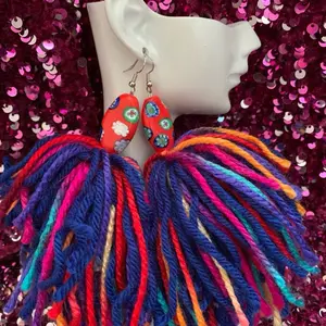 Handmade Yarn Earrings with Beads - Colorful Tassel Design - Handcrafted Jewelry Accessory