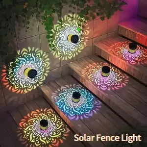 2pcs Solar Mandala Projection Wall Lamp - Waterproof Metal LED Sconce, Weather Resistant Ambient LED Lights, Decorative Solar Outdoor Fixture for Garden, Patio, Solar Outdoor Lights