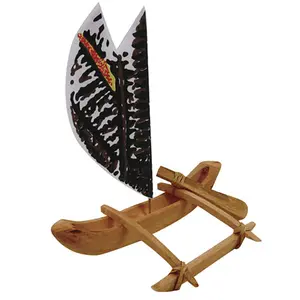 Hawaiian Outrigger Canoe with Sail 8" W x 10" L x 7" H