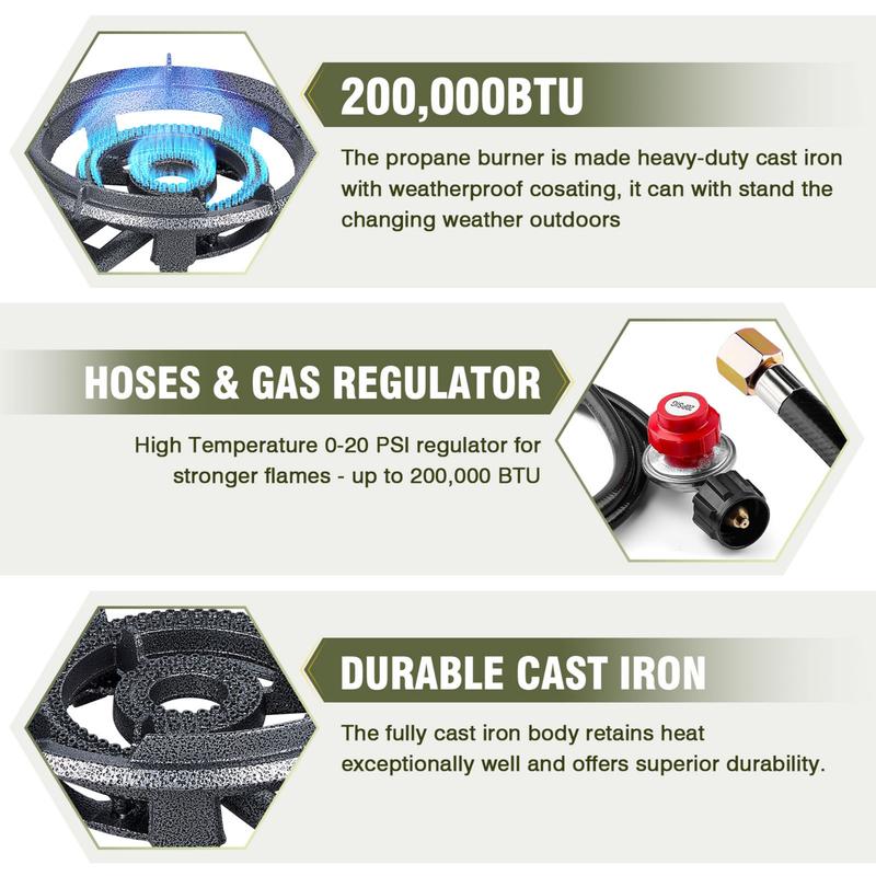Bestfire 90,000 BTU Single Burner Outdoor Stove: Portable 13" Cast Iron Propane Burner with Adjustable Pressure Regulator，Perfect for Outdoor Cooking
