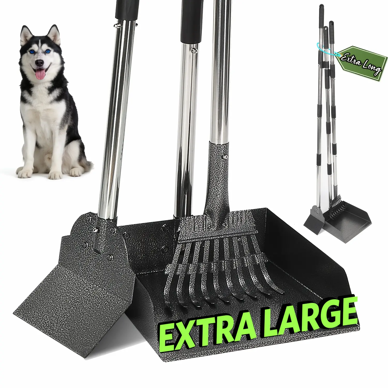2/3pcs Heavy-Duty Dog Pooper Scooper With 201 Stainless Steel Swivel Tray, Rake & Spade - 48in Extended Handle For Easy Cleaning On Grass, Dirt, Gravel - Ideal For Large, Medium, Small Dogs