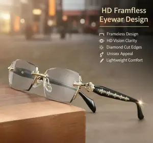 EunoiaLens Rimless High Quality Eyewear, Frameless HD Vision Glasses with Clear Lenses, Diamond-Cut Edges, Stainless Steel Fashion Temple Decor, Lightweight Unisex Adults' Accessories for Computer, Daily Use, Mens Gifts