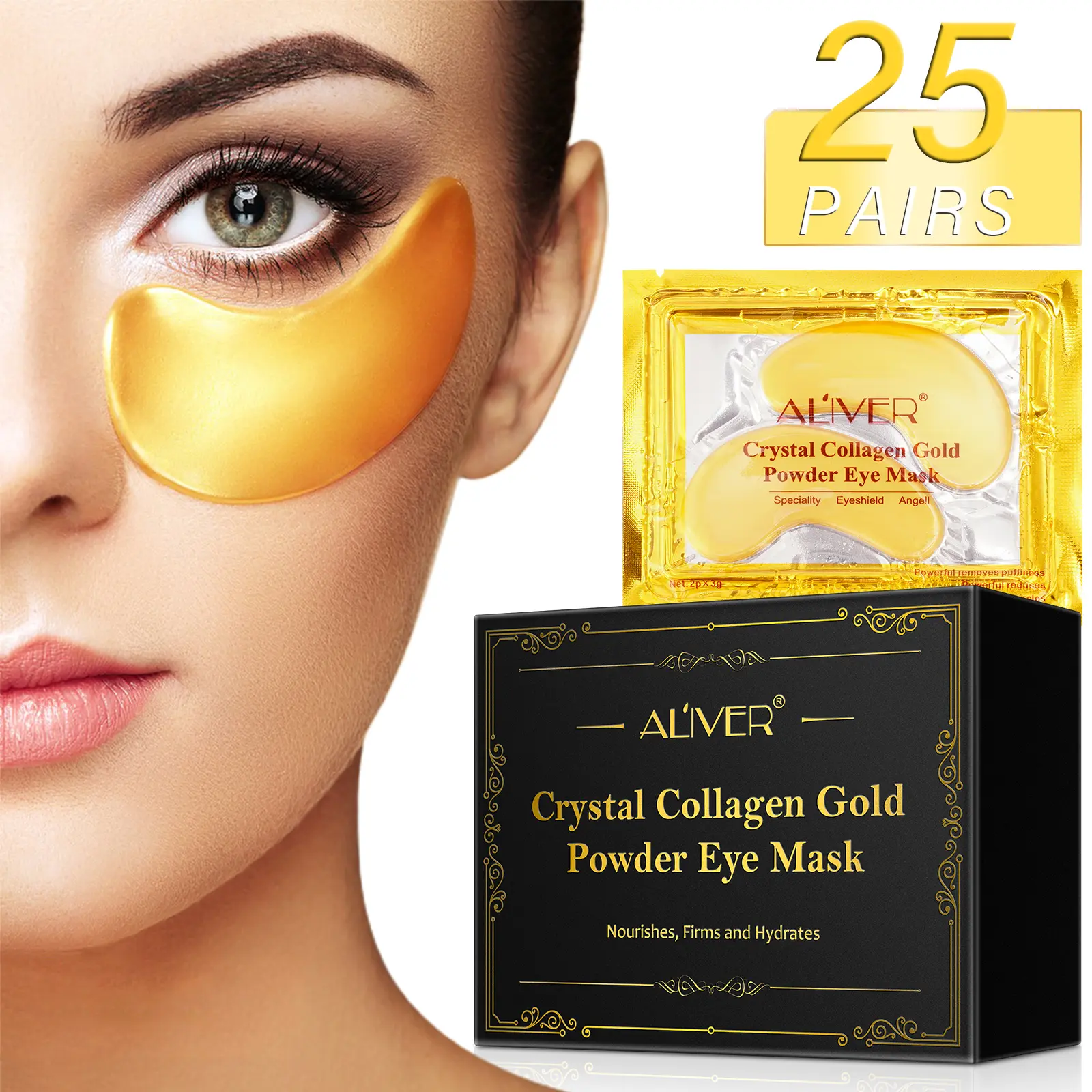 ALIVER 24K Gold Collagen Eye Masks, Moisturizing Golden Eye Mask for Dark Circles & Puffiness, Bags, Wrinkles Skin Care Comfort