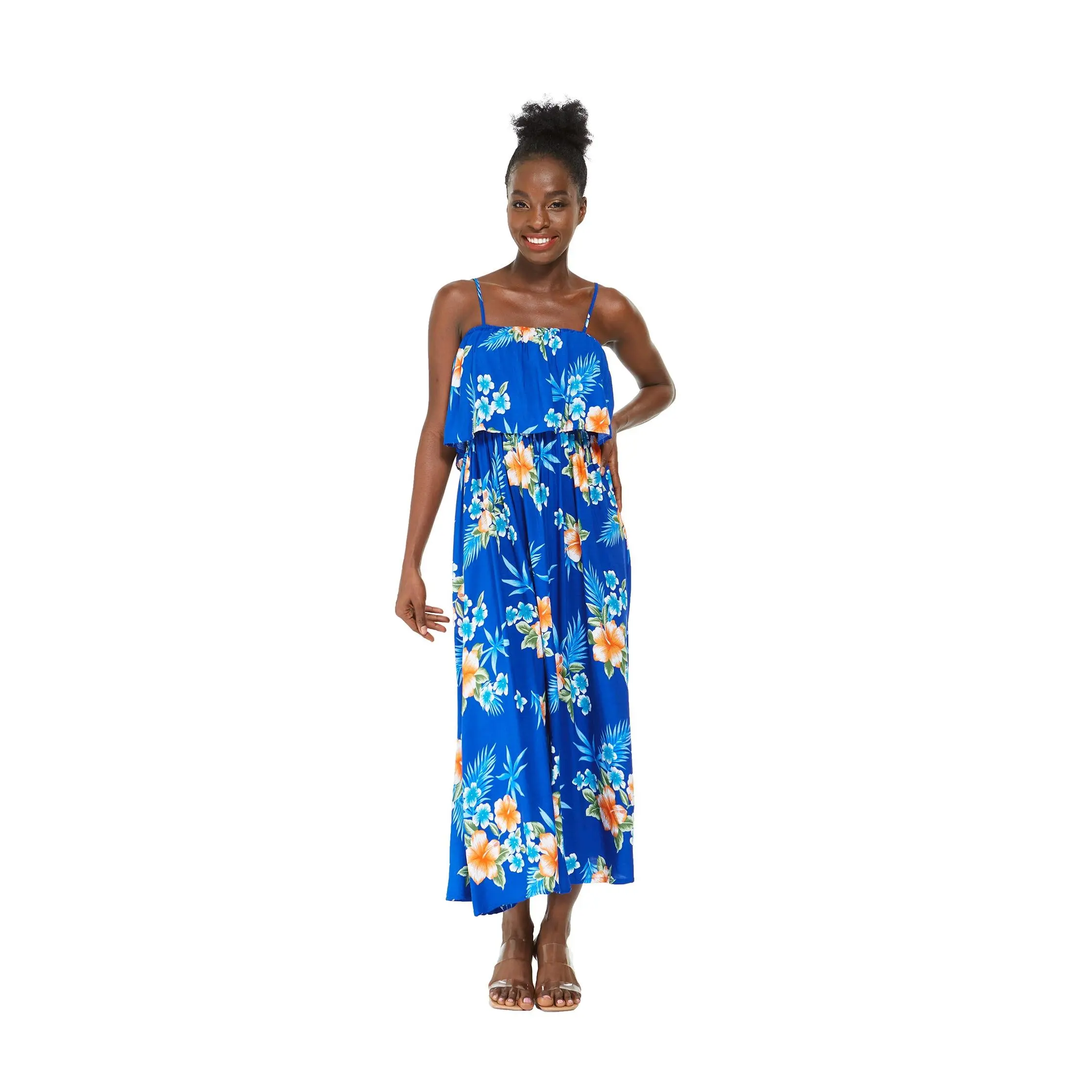 Women's Charming Muumuu Dress in Hibiscus Blue