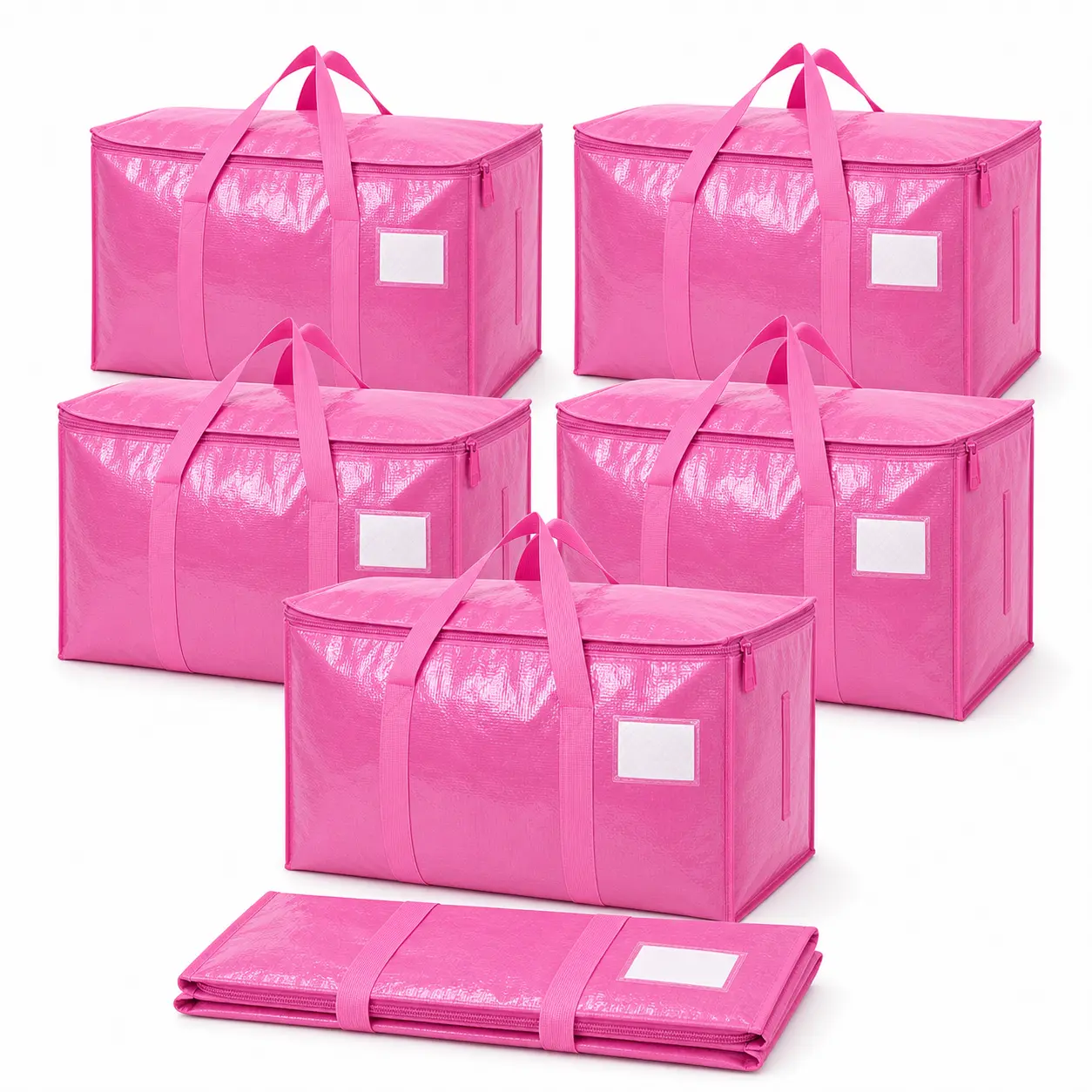 6-Pack 25-Gal Extra Large Moving & Clothes Storage Bags, Heavy-Duty Zippered Foldable Waterproof Organizer with Reinforced Handles, Tag Pockets for Closet Organization, Home Bedding Storage