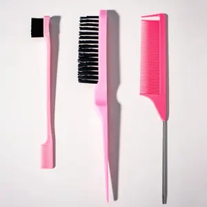 Heatless Haircare & Styling Tool, 3pcs Professional Rat Tail Comb, Steel Pin Hair Teasing Comb, Heat Resistant Pintail Hair Brush, Hair Detangling Comb, Grooming Comb