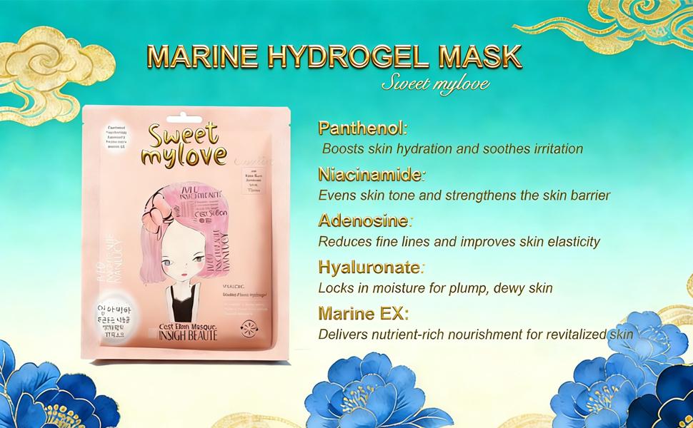 【JU】JEJU Marine EX Hydrogel Masks | Hydrate Skin with Hyaluronic | Lighten Dark Spots with Niacinamide | Firm Skin with Adenosine | Hydrogel Material Helps Skin to Absorb Ingredients More Effectively | Korean Face Masks  | 5 Sheets / Box