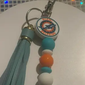 Handmade Miami Dolphins Keychain with Colorful Beads and Tassel for Sports Fans