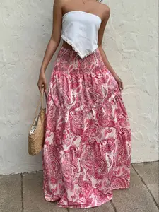 Holiday style long summer fashion woven floral printed floor-length maxi loose women's skirt