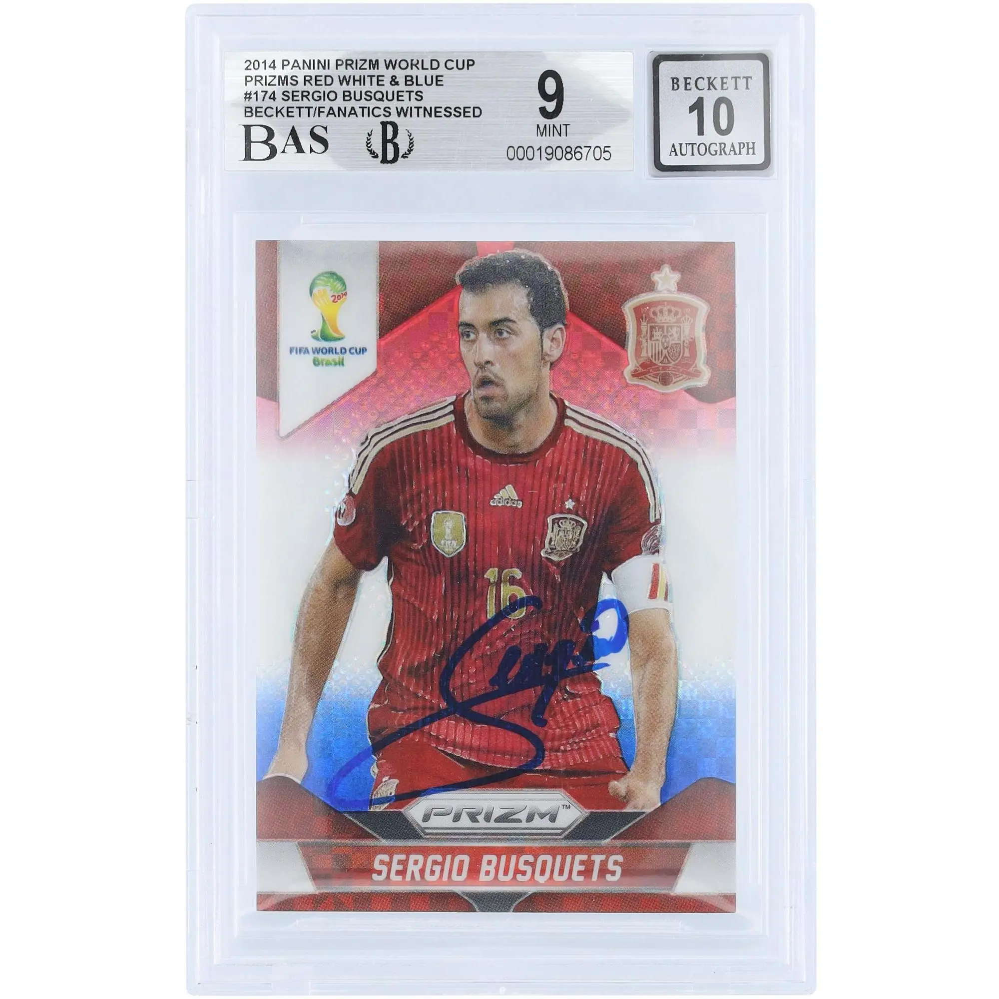 Sergio Busquets Spain FC Autographed 2014 Panini Prizm World Cup Red White & Blue Prizm #174 Beckett Fanatics Witnessed Authenticated 9/10 Card - Fanatics Authentic Certified