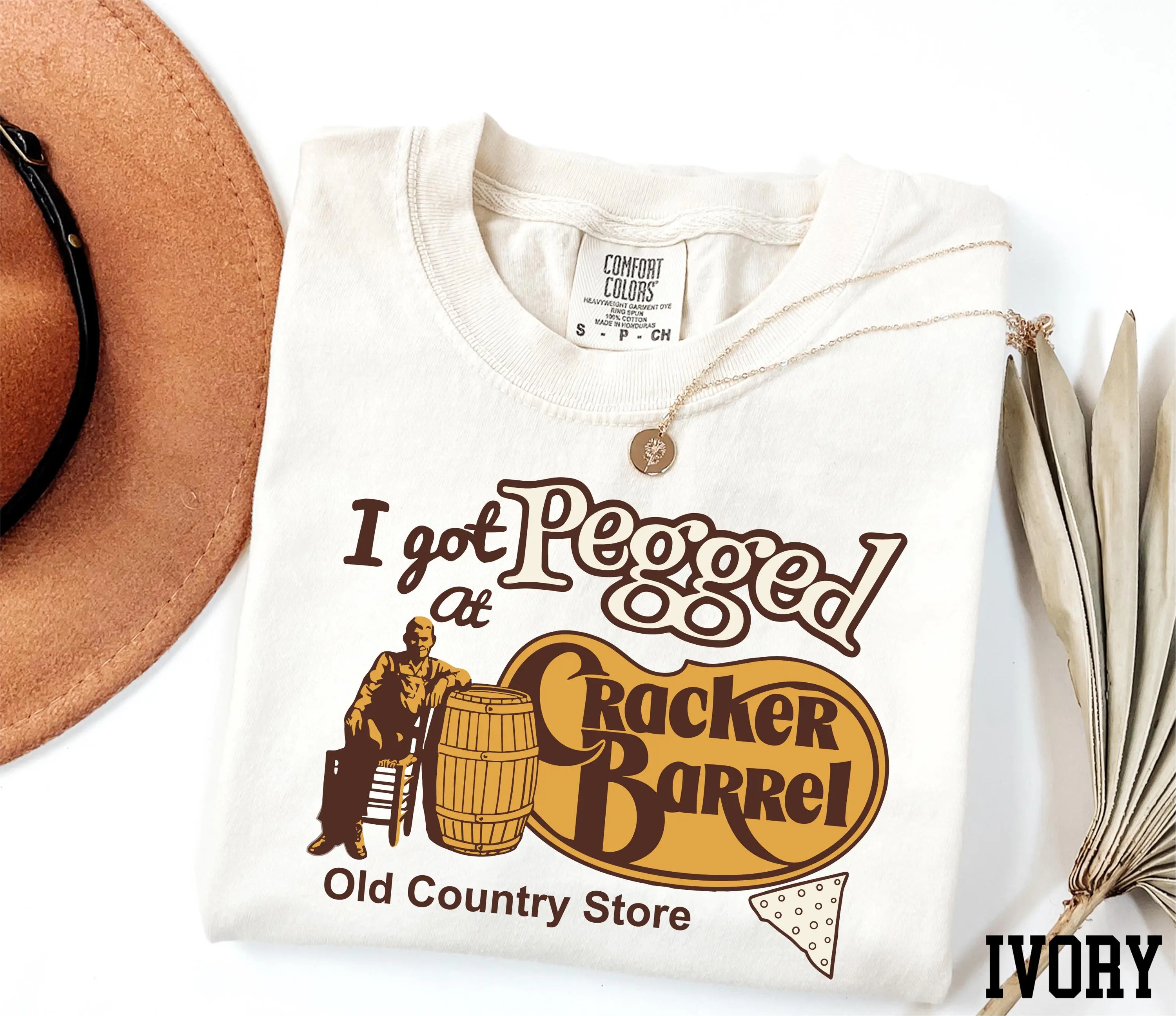 I Got Pegged At Cracker Barrel Comfort Color Tee Pure Cotton Fabric Casual Crew Neck Short Sleeve Soft-Washed T-Shirt Trendy Tops for Women for Men