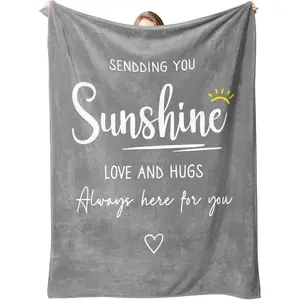 Get Well Gifts for Women Men, Encouragement Uplifting Birthday Inspirational Sympathy Thinking of You Gifts for Women Men, Sending You Sunshine Flannel Comfort Blanket, 60x50in