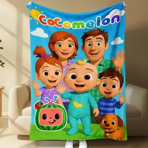 Cozy, cute Cocomelon-themed flannel throw blanket featuring lovely animated character prints—an ideal kids’ blanket for sofa relaxation and bedroom decor. A great birthday and Children’s Day gift for little boys and girls.
