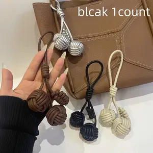 Handmade Knitted Ball Bag Charm with Adjustable Rope, Beautiful Car Keychain, Keychain for Bags, Fun Bag Accessory, Perfect Valentine's Day Gift