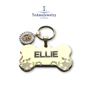 【DZ-1101】Artificial gemstone pet nameplate Pendant, customizable pet name, latest fashionable pet identity nameplate, bone shaped pet nameplate