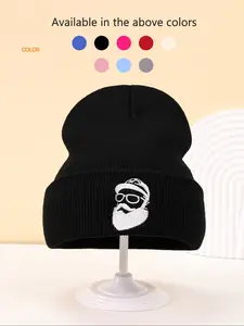 Uncle Beard Embroidery Beanie Set, Unisex Winter Hats, Daily Slouchy Beanies, Skull Cap, Outdoor Knit Hats for Men & Women