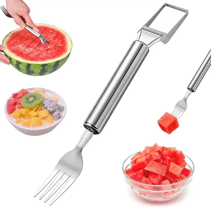 2-In-1 Stainless Steel Fruit Cutter ，2026 New Watermelon Fork Slicer Cutting Tool，Summer Watermelon Cutter Slicer Tool for Home Party Camping Kitchen Gadget (1Pcs)
