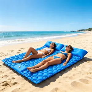 1pc Adult Couple Inflatable Sleeping Mat, Double TPU Foot Press Design, Thick Moisture Resistant & Diamond Anti Slip Surface, Foldable Ultra Light Air Mattress with Pillow for Outdoor Camping Hiking Backpacking Tent Picnic Trip