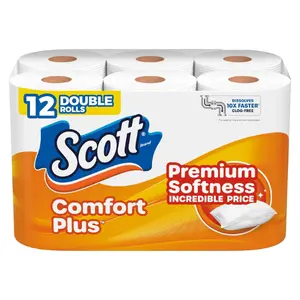 Scott ComfortPlus Toilet Paper, 12 Double Rolls, 231 Sheets per Roll, Septic-Safe, 1-Ply Toilet Tissue