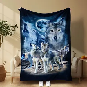 Wolf Pattern Blanket, Soft Comfortable Throw Blanket, Cool Bedroom Bedding Blankets, Warm Napping Blanket For Home Office Travel