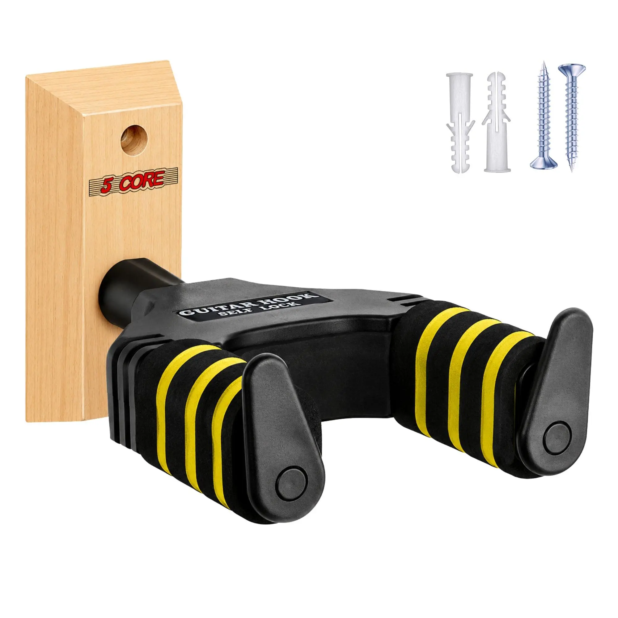 5Core Guitar Wall Mount Hanger Adjustable Display Wall Hook Holder Hard Wood Base