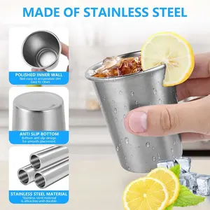 5 Pack 8 Ounce Stainless Steel Pint Cups Shatterproof Cup Tumblers Unbreakable Metal Drinking Glasses for Bar, Home, Restaurant