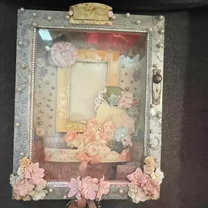 Shadow box with picture frame and fairy lights! Graphic 45 paper line “Baby to Bride”