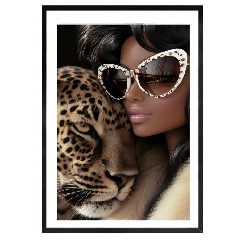 Mob Wife Aesthetic Leopard Art High Fashion Woman Print, Glamour Wall Decor, Trendy Baddie Poster, Fur Coat Art - [No Frame]