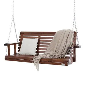 VEVOR Wooden Porch Swing 5.5 ft, Patio bench swing for Courtyard & Garden, Upgraded 880 lbs Strong Load Capacity, Heavy Duty Swing Chair Bench with Hanging Chains for Outdoors, Brown