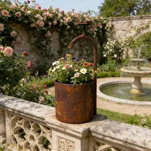 Vintage Iron Faucet Flower Pot for The Countryside, Featuring Drainage Holes, an Outdoor Garden Art Sculpture, And a Cottage-Style Plant Container, Metal Patio Planter, Suitable for Growing Herbs, Succulents, And Flowers, Iron Pots