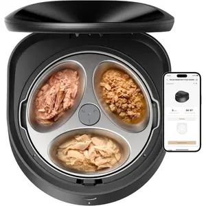 Automatic Cat Feeder Wet Food with Stainless Steel Bowl, Refrigerated Auto Cat Feeder with Semiconductor Cooling, 3 Fresh Meals for 3 Days, App-Controlled Pet Food Dispenser, Easy to Clean