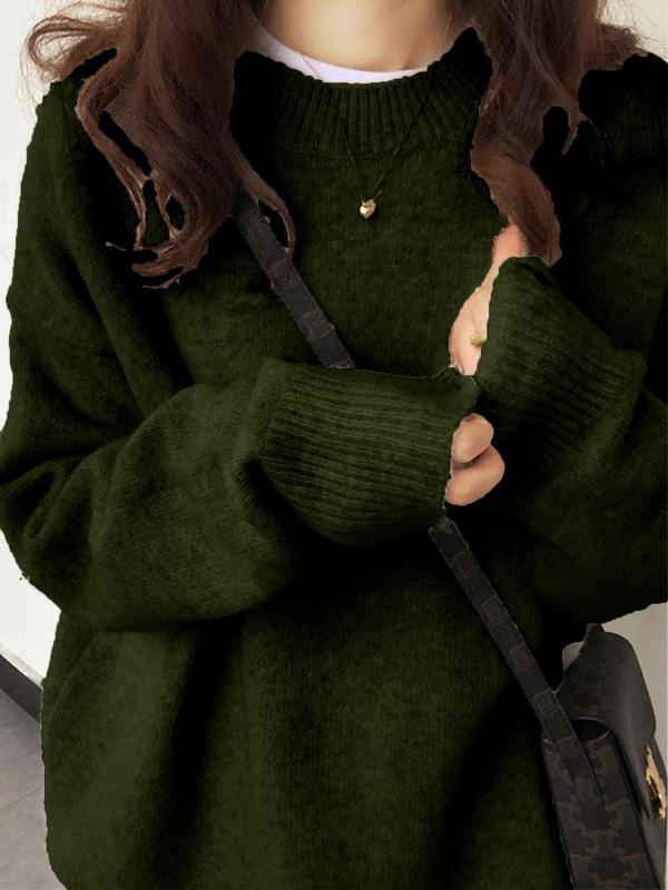 Women's Solid Drop Shoulder Long Sleeve Sweater Casual Fit Fashion Round Neck Pullover, for Fall & Winter, Women's Knitwear for Daily Wear, Gifts For Women