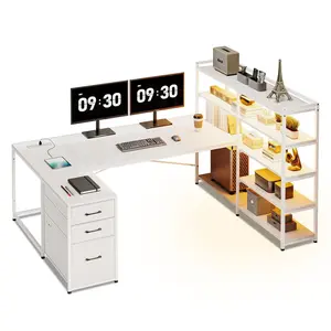 64.5 Inches Reversible U Shaped LED Gaming Desk White