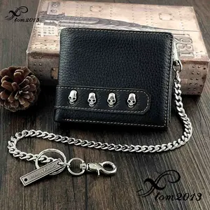 Biker Simple Leather Wallet Small Skull Wallet Mens Card Holder Purse