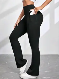 Women's High Waist Skinny Trousers, Sporty Plain Design, Side Pockets, Yoga & Gym Wear, All Seasons, Comfortable & Stylish, High Waist Leggings