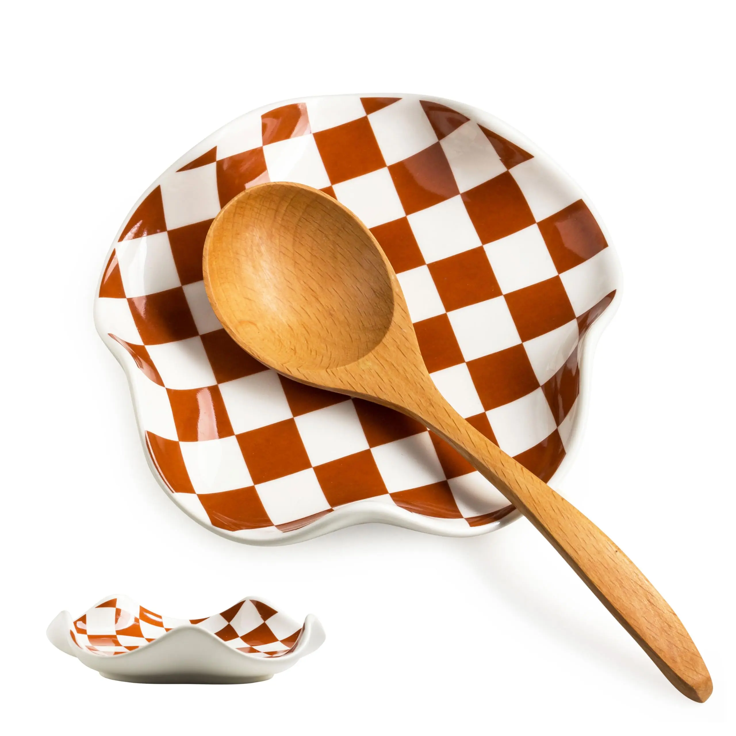 Spoon Rest for Stove Top, Checkered Coffee Spoon Rest, Ceramic Spoon Holder for Kitchen Counter Cooking Utensil Rest, Modern Farmhouse Kitchen DéCor