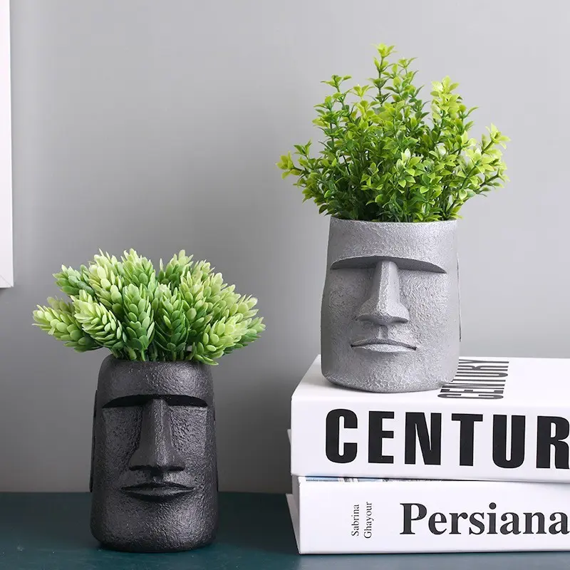 Easter Island Statue Home Decorative Craft, Living Room Decoration Vase Planter Resin Small Ornament, Creative Artwork for Interior Design