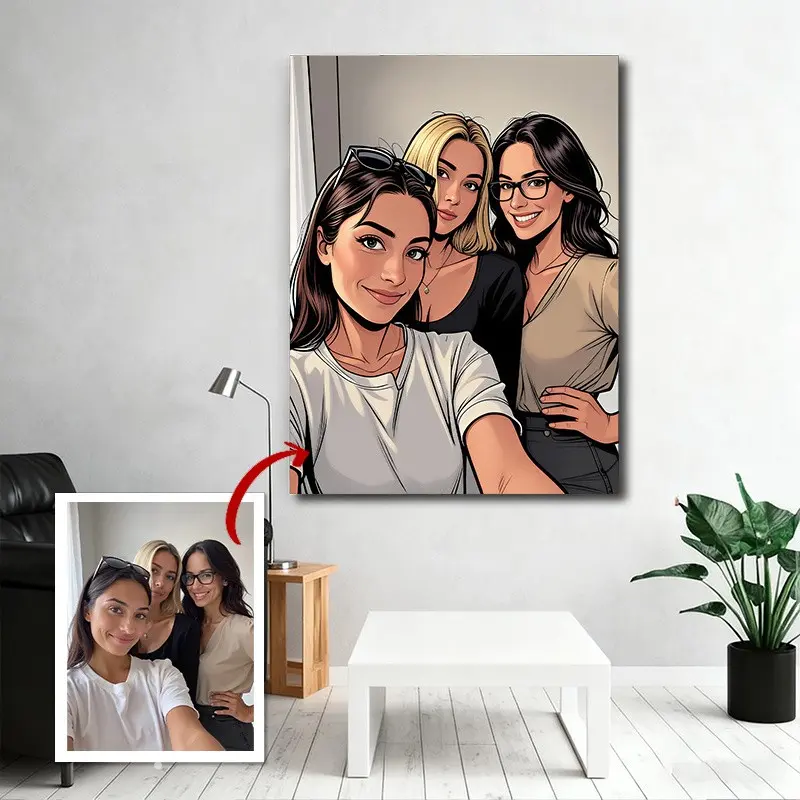 2D Flat, Personalized Photo to Comic Portrait - Bohemian & American Style Suitable for Your, Birthday/Easter Gift, Engagement Gift, Photo to Canvas with Hook Frame, Upload Your Picture for Decoration