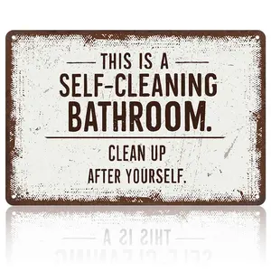 8x12 Inch Aluminum Metal Sign - "This Is A Self-Cleaning Bathroom Clean Up After Yourself" Funny Bathroom Decor |   Perfect for Home, Bar, Dorm, and Public Restrooms |   Retro Rustic Tin Plaque, Easy to Hang, Hilarious Toilet Humor Wall Art