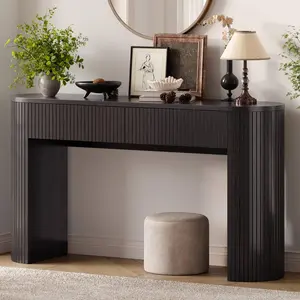 ONBRILL 55/63 Inch Console Table with 2 Drawers, Fluted Entryway Tables with Storage, Sofa Table Behind The Couch, Hallway Tables, Mid-Century Modern Foyer Table for Entryway, Hallway, Living Room