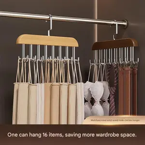 Multifunctional Hat Tie Storage Rack with Hooks, Wooden Clothes Hanger, Ideal for Underwear and Tank Top Storage, Perfect Gift