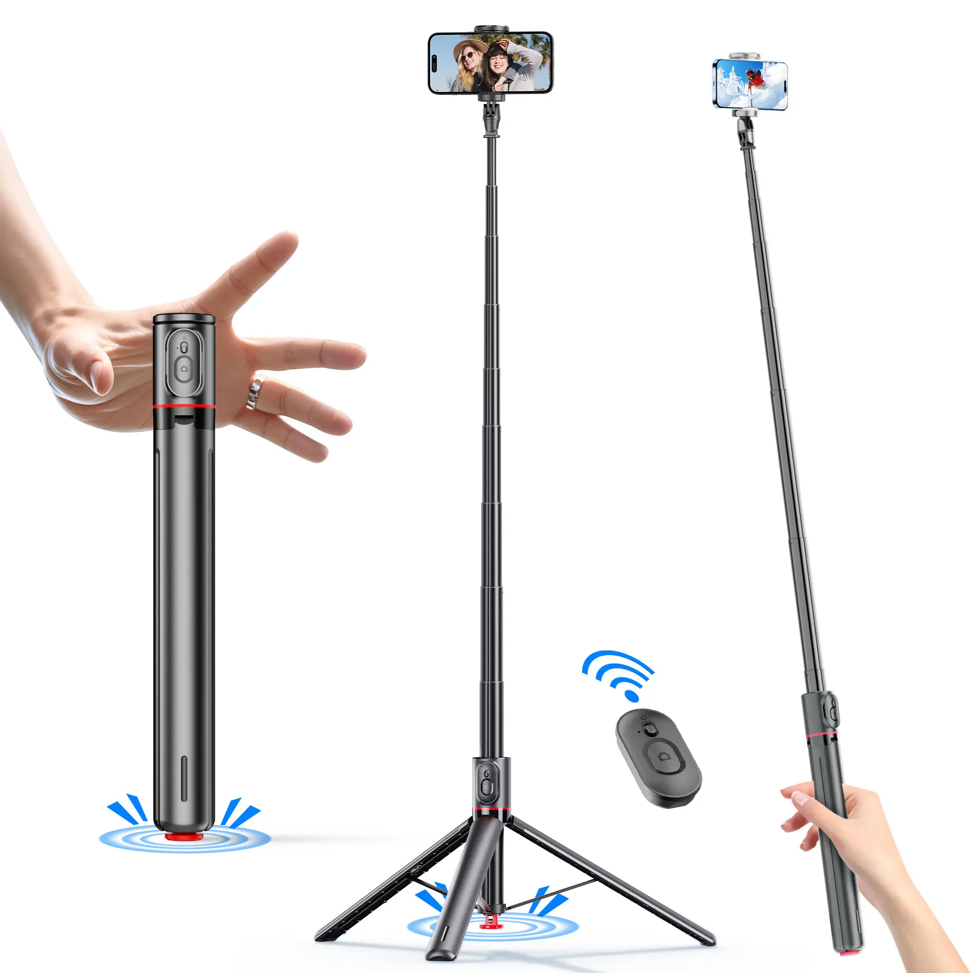 70'' Auto Pop-Up Selfie Stick Tripod with Magnetic Remote, All-in-1 Extendable Phone Tripod for TikTok Video Recording, Travel Vlog & Hands Free Photos